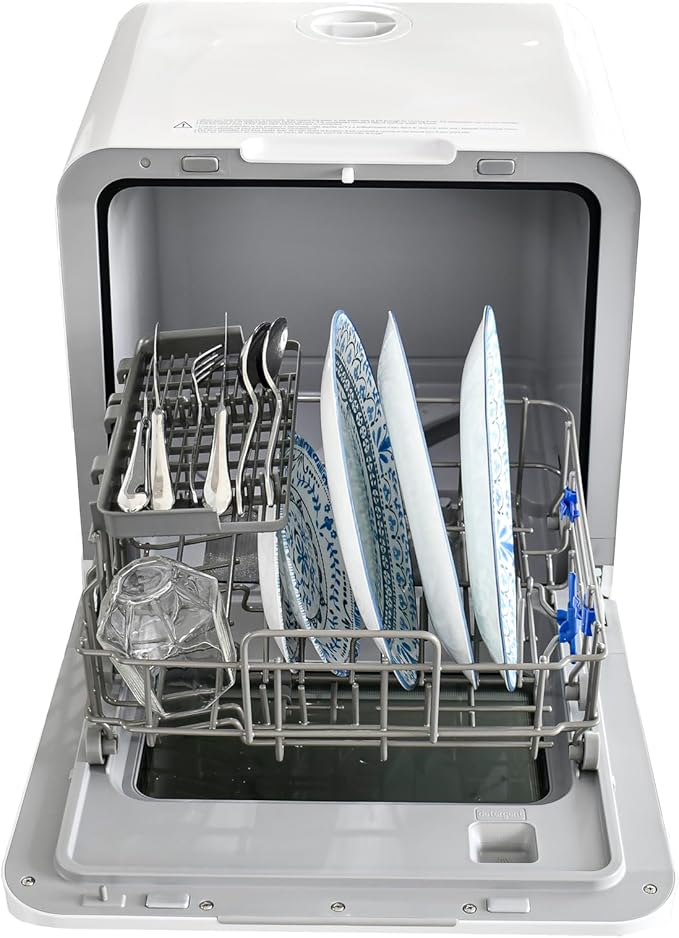 RCA Portable Countertop Dishwasher No Hookup Unit with 6-Liter Water Bank for Tabletop, Apartment, or RV, Compact Dishwashing and Drying Machine, Delay Timer, Rapid Cleaning