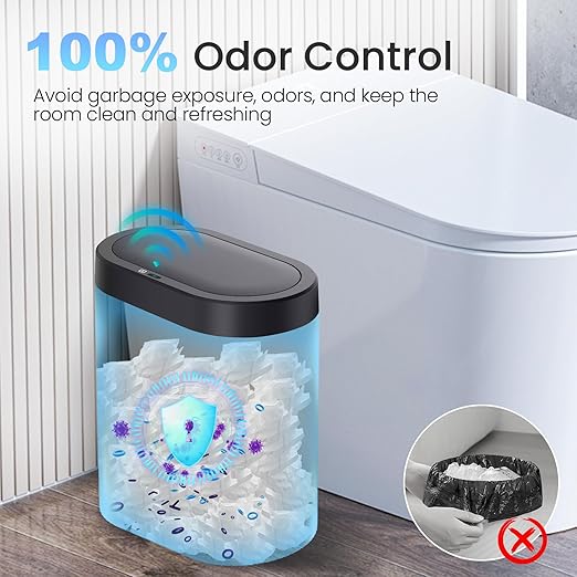 3 Pack 5 Gallon Bathroom Trash Can with Lid, Automatic Motion Sensor Black Trash Can, Touchless Slim Waterproof Garbage Bin for Kitchen, Bedroom, Office, and Bathroom