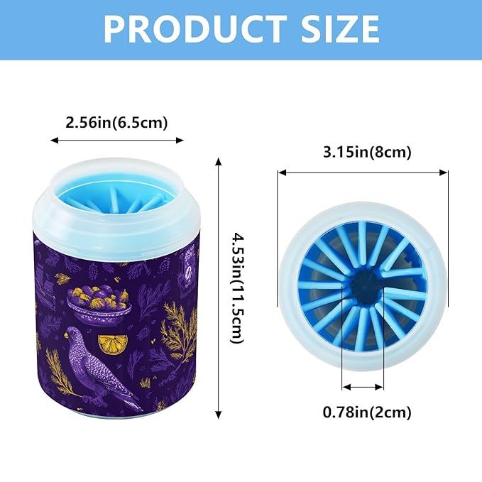Dog Paw Cleaner Cups for Dogs Pet Foot Washer Paw Scrubber for Medium Small Large Dogs Cats Cleaning Cup Purple Pigeons Lemon Slices
