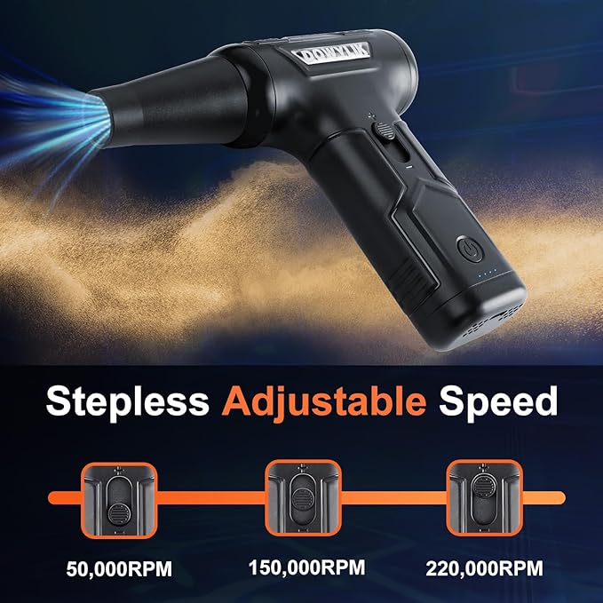 Compressed Air Duster, 220,000RPM Strong Compressed Air, Brushless Canned Air Duster for Computer with LED, 3 Speed Speed Mini Blower Air Blower for Car, Computer, Keyboard