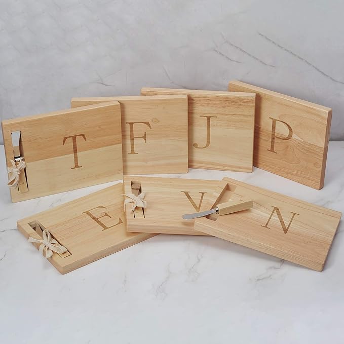 Miicol Wood Charcuterie Board, Monogram Cheese Board 10 Inch, Personalized Initial Cutting Board with Spreader, Unique Housewarming Gift, Ideal for Kitchen, Home, Letter V