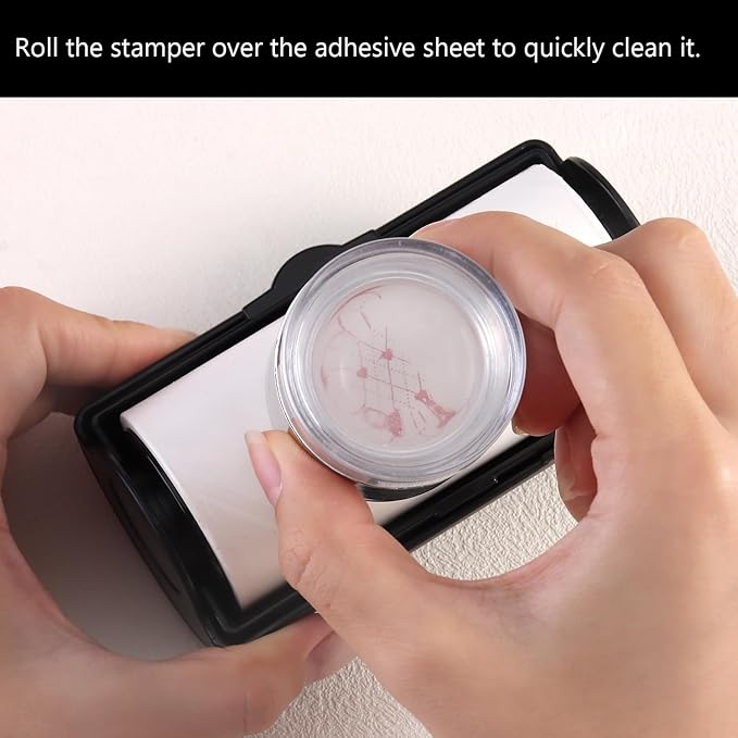 Nail Stamper Sticky Cleaner Roll with Case, Adhesive Paper Stickers for Stamping Gel Polish Removal, Lint Roll Cleaning Sheets, Nail Stamper Accessories Manicure Salon Supplies (Black)