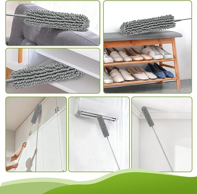 Professional 14-in-1 Cleaning System with 100-inch Pole, 4 Duster Heads, Flat & Cobweb Tools for Ceiling to Floor