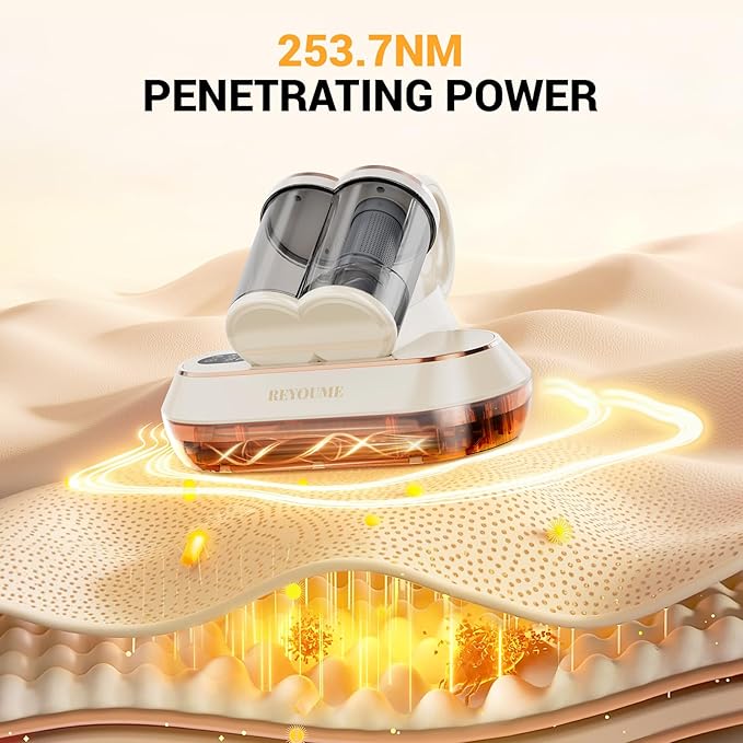 Mattress Vacuum Cleaner 13Kpa Bed Vacuum Cleaner with 253.7nm UV-C Light 149℉ Heating Dual Cup Widen Suction Port Handheld Vacuums for Bed, Sofa, Couch(White)