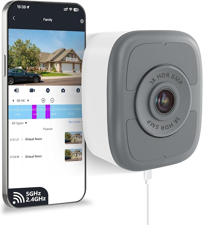 5MP 3K Window Camera, Enhanced Color Night Vision, Strong Magnetic Mount, No Subscription, 24/7 Recording, Tool-Free Install, Dual-Band 2.4G&5Ghz WiFi (1Pack)