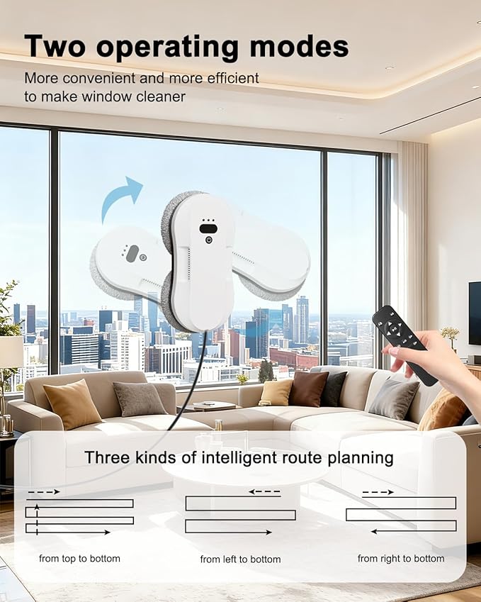 Window Cleaning Robot, Automatic Window Cleaner Robot with Dual Spray-50ml Tank, Edge Detection, Intelligent Path Planning, 3000pa Strong Suction, Anti-Drop Protection