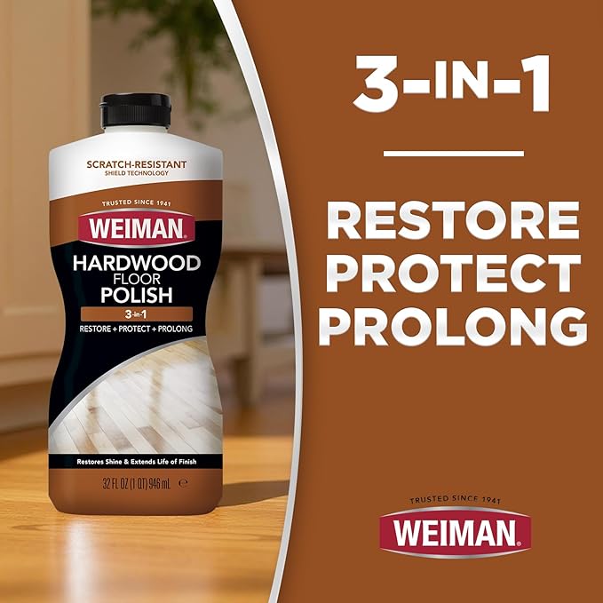 Weiman Wood Floor Polish and Restorer 32 Oz Bundle - High-Traffic Hardwood Floor, Natural Shine, Removes Scratches, Leaves Protective Layer
