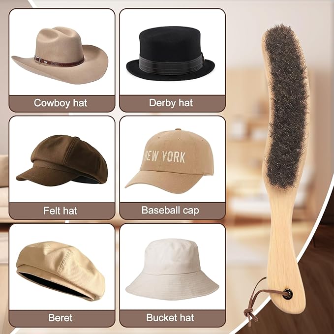 Cowboy Hat Brush,Felt Hat Brush,Lint Brush Cleaner Horse Hair Cowboy Cleaning Kit with Storage Bag,Hat Cleaner Removes Dust Fuzz and Lint for Shoes Hats,Clothes,Baseball Caps