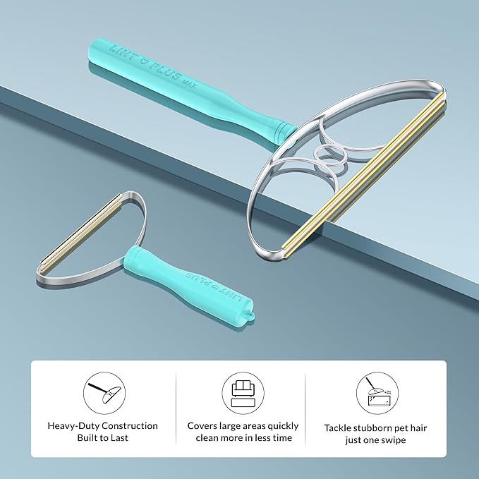 Pet Hair Removal Tool Kit-Max and Pro-by LINTPLUS Cat Hair Remover,Dog Hair Remover and Carpet Rake-Easy Pet Hair Remover for Carpeted Stairs & Rugs-Gets Every Hair!