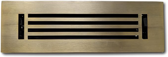 Madelyn Carter 2 x 10 Cast Aluminum Linear Vent Cover with Damper - Antique Brass (Overall: 3.75 x 11.5) | Floor Register - Wall Register
