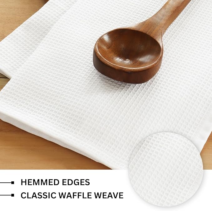 PurpleEssences Waffle Weave Kitchen Towel, 100% Cotton - 15 x 25 Inches, with Hanging Loop Ultra Soft Absorbent Quick Drying Dish Cloth, Tea and Hand Towels, 6 Pack - Fall Thanksgiving - White