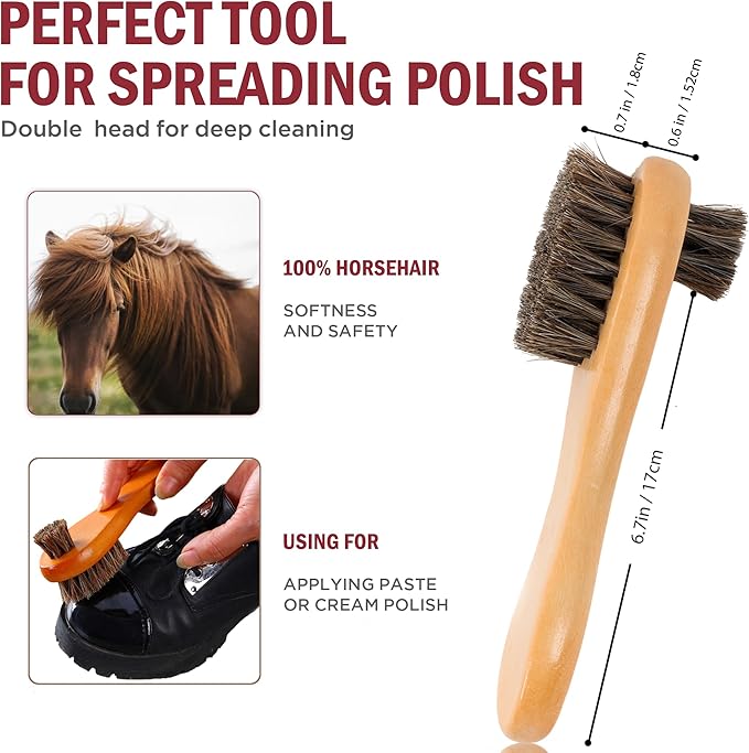 Horsehair Shoe Polish Applicator Brush, Shoe Buffing Brush for Leather Maintenance and Care, with Comfortable Grip - Ideal for All Fabrics, Bags, Boots, Backpacks, Monk Straps, and Shoes