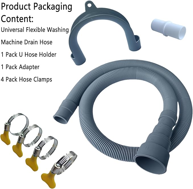 Washing Machine Drain Hose, Universal Flexible Drain Hose Extension Kit for LG/GE/Samsung Washer, Dishwasher, With 1Extension Adapter,4 Clamps,1 U-Bend Holder (9.8feet)
