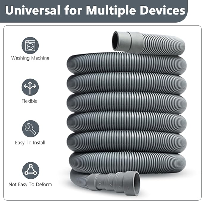 Washing Machine Drain Hose, 13 Feet Flexible Dishwasher Hose Extension Kit, Universal Washer Drain Hose, W/ 1 Hose 4 Clamps-Bend Holder