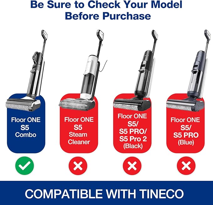 S5 Combo Only, Replacement Brush Roller for Tineco Floor ONE S5 Combo Cordless Wet Dry Vacuum Cleaner Accessories, 2 Brush Roller, 2 HEPA Filters