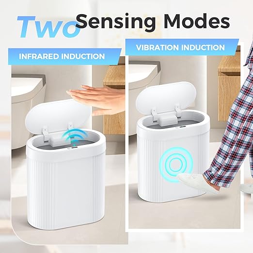 2 Pack 5 Gallon Bathroom Trash Can with Lid, Automatic Motion Sensor White Trash Can, Touchless Slim Waterproof Garbage Bin for Kitchen, Bedroom, Office, and Bathroom