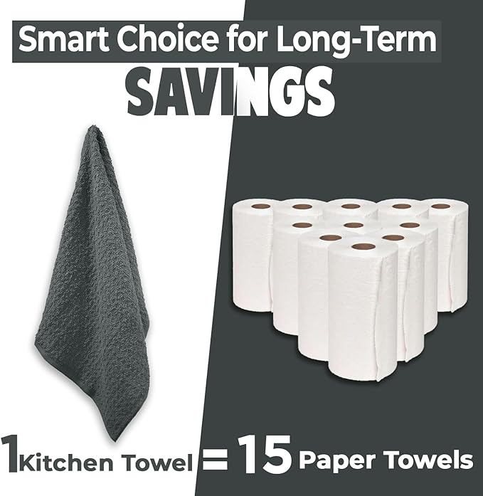 DAN RIVER Premium Kitchen Towels - [Pack of 6] 100% Cotton (16x 26 Inches) -Super Soft,Highly Absorbent, Quick Dry, Dish Towels for Kitchen Towels - Grey