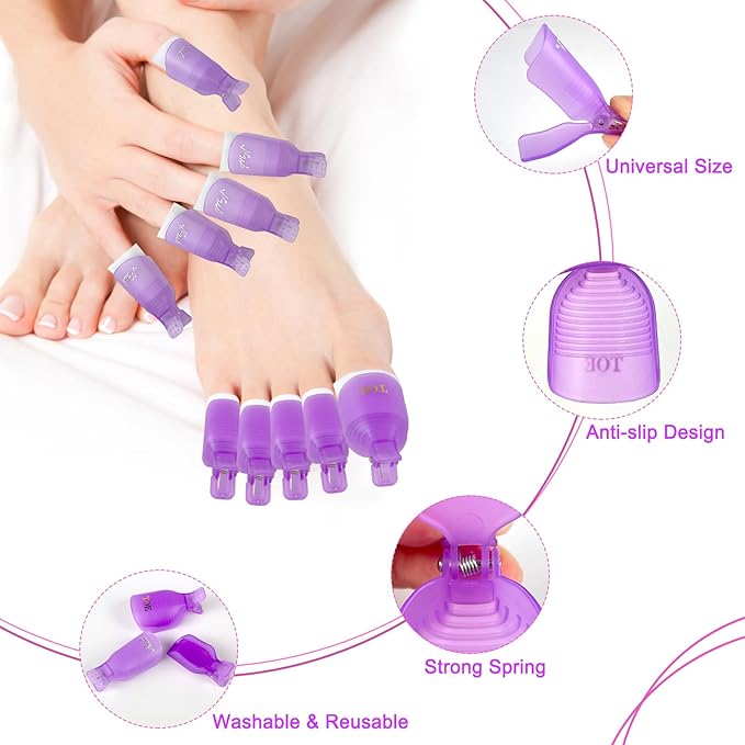 Eyxformula Gel Polish Remover Kit - 10 Toenail Clips, 10 Finger Nail Soak Off Clips, 400 Lint Free Wipes, 2 Nail Files, 120 Ml Push Down Pump Dispenser Bottle, Cuticle Pusher & Peeler, Cleaning Brush