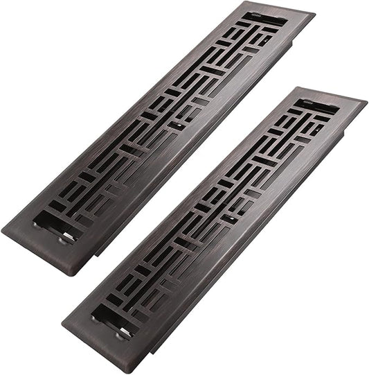 2x12 Inches 2 Pack Heavy Duty Walkable Floor Register Easy Adjust Air Supply Lever Floor Vents - Seattle Design - Vent Cover for Home Floor - Oil Rubbed Bronze