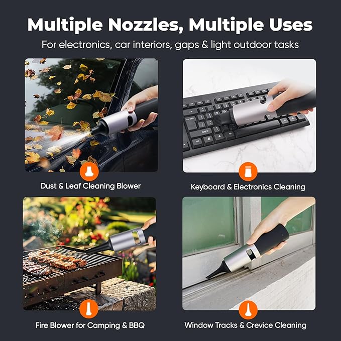 Cordless Compressed Air Duster, High Power, Metal Body, Hold-to-Turbo, 4 Speeds, for Computer, Keyboard & Car Cleaning, Outdoor Use