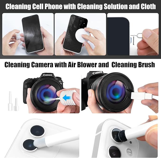 walrfid 2pcs White Pink Computer Keyboard Cleaner Kit, Laptop Screen Cleaning Spray for iPhone AirPod Phone MacBook iPad, 20-in-1 Electronic Clean Brush Tool for Earbud iPod TV Earphone Camera