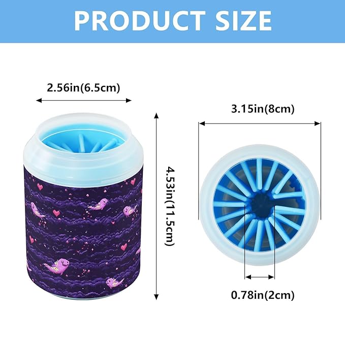 Dog Paw Cleaner Cups for Dogs Pets Foot Washer Paw Scrubber for Medium Small Cats Dogs Cute Cleaning Cup Purple Seacreatures Hearts Clouds