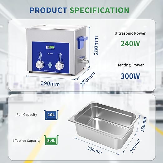 DK SONIC Industrial Ultrasonic Cleaner 10L,240W Commercial Sonic Cleaner with Encoded Timer,Heater&Basket, Multiple Functions for Carburetors, Motorcycle Engines, Chains