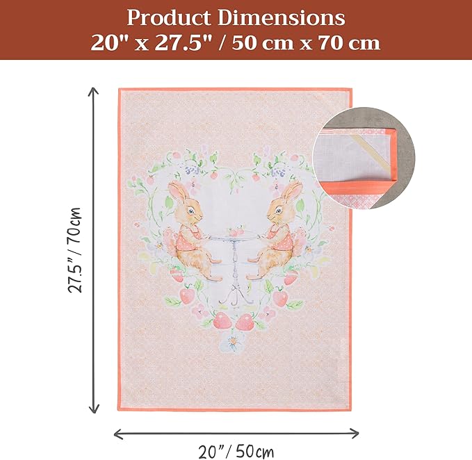Maison d'Hermine Kitchen Towels Set of 3 100% Cotton 27.50" x 20" Reusable Cloth Tea Dish Towels Absorbent with Hanging Loop for Kitchen, Home, Dining, Cocktail Parties Spring/Summer (Bunny Party)