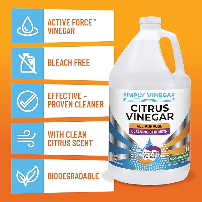 Simply Vinegar Citrus Vinegar – with Fresh Citrus Scent for Cleaning, Home, Laundry, 128 oz