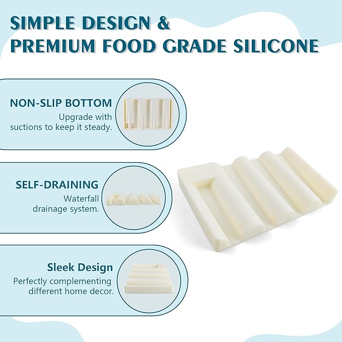 Silicone Soap Dish,Self Draining Soap Holder Perfect for Shower,Bathroom Sink,Kitchen Sink & Travel,Non-Slip Bar Soap Holder Extend Soap Life,Keep Soap Bars Dry & Easy Cleaning Beige-1Pcs