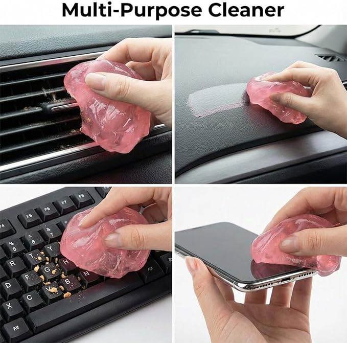 4PCS Car Cleaning Gels, Universal Automotive Air Vent Dust Cleaning Putty, Reusable Auto Interior Detailing Slime Supplies, Fit for Dashboards, Cup Holders (Pink)