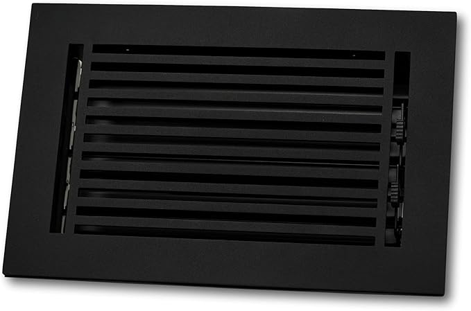 Madelyn Carter 6 x 12 Cast Aluminum Linear Bar Vent Cover with Damper - Black (Overall: 7.25 x 13.5) | Floor Register - Wall Register