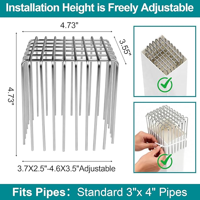 Gutter Guard 304 Stainless Steel Adjustable Downspout Filter - 4.7" L ×3.5" W ×4.7" H, Gutter Downspout Extensions Fits 3" x 4" Pipe, Flexible Opening for Leaves Debris & Outlet Filter Protection