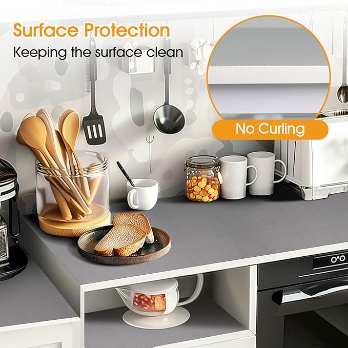 Shelf and Drawer Liner for Kitchen Cabinets Non-Adhesive, Strong Grip Non-Slip Thickened Cabinet Liners for Shelves, Waterproof Mats for Dresser Cupboard, Pure Gray, 23 in x 30 Feet