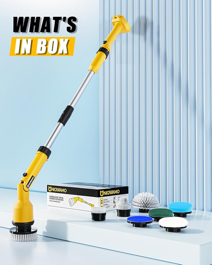 Electric Spin Scrubber Compatible for DeWalt 20V Battery(Battery NOT Included), 1000 RPM Battery Powered Scrubber with Adjustable Extension Arm & 8 Brushes & Hook Gloves for Tub/Tile/Floor
