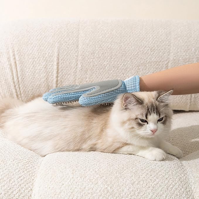 Pet Hair Remover Glove for Dogs & Cats | Upgraded Reusable 5-Finger | Gentle Deshedding Grooming Brush | Pet Hair Removal Tool for Furniture, Couch, Carpet, Car Seats | Sky Blue, 1 Count