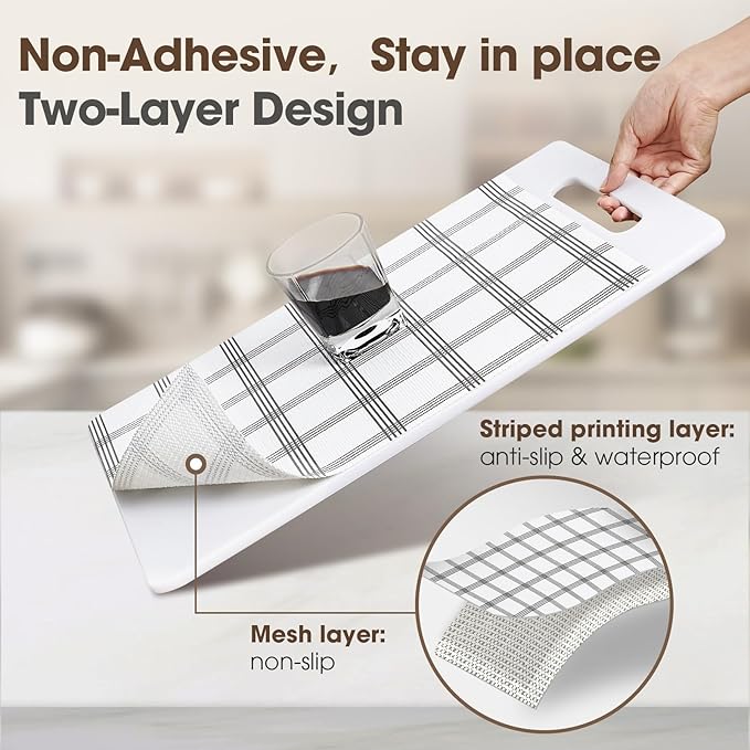 Drawer and Shelf Liner, Non-Slip Kitchen Cabinet Liners Non-Adhesive Thick Strong Grip Waterproof Washable Mats Protect Dresser Shelves Cupboard Bathroom Cabinets, White Stripes, 12 in X 30 FT