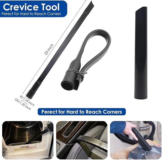 10 PCS Universal Vacuum Attachments & Brushes Kit for Shop Vac Accessories & Household Cleaning, 1-1/4" Vacuum Accessories with 4 Vacuum Hose Adapters & Flexible Crevice Tool