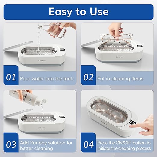 Upgraded KUNPHY Ultrasonic Jewelry Cleaner, 350ML 48KHz Professional Ultrasonic Cleaner Machine with 3 Digital Timers, Touch Operation for Eyeglass, Watches, Ring, Silver, Gold, Diamond