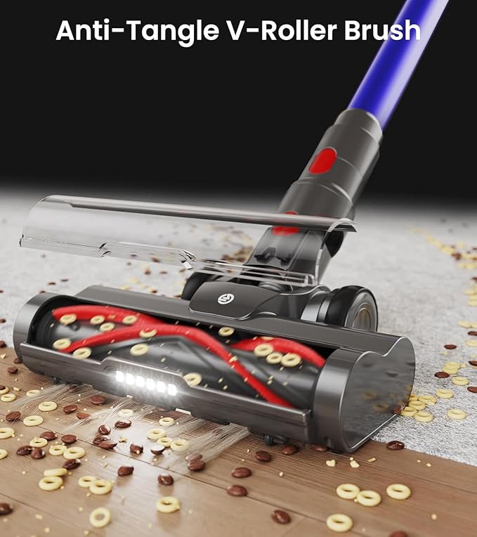 Cordless Vacuum Cleaner, 550W 45kPa 65Mins Vacuum Cleaners for Home with LED Display, Self-Standing Stick Vacuum with Anti-Tangle Brush, Rechargeable Vacuum Cordless for Pet Hair/Carpet/Floor