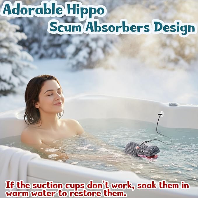 Hippo Hot Tub Scum Absorber Reusable Washable Scum Absorber for Spa Hot Tub Accessories Pool Oil Absorbing Sponge (1 Pack, Hippo)