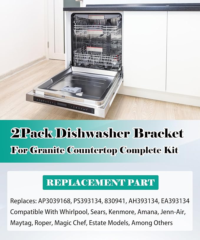 2 Pack Granite Dishwasher Mounting Bracket For All Solid Surfaces, Quartz, Corian, Granite, and Marble Countertops,Dishwasher Mounting Clips with Screws Replace L304458800 8269145