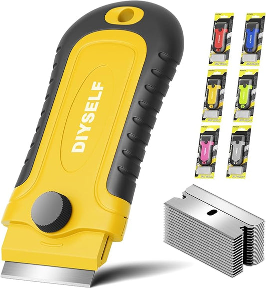 DIYSELF Razor Blade Scraper | 1 Pack Razor Scraper with 15 Razor Blades | Razor Blade Scraper Tool Kitchen | Glass Scraper | Window Scraper | Glass Stove Top Scraper | Paint Scraper | Cooktop Scraper