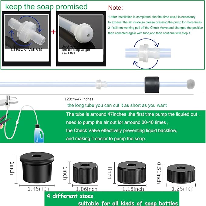 Sink Soap Dispenser Extension Tube 47" with Check Valve, Kitchen Dish Detergent Dispenser Tubing, Under Sink Dispenser Extension Hose for Prevent Backflow Countertop Kitchen Sink Accessories