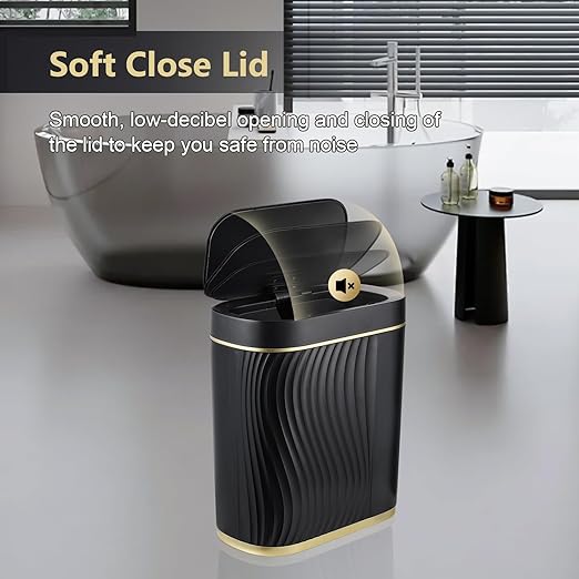 Bathroom Small Trash Can 2 Gallon Black Sensor Garbage Can with Lid, Plastic Automatic Trash Bin, Slim Motion Sensor Trash Can, Waterproof Smart Waste Bin for Living Room, Office, Bedroom
