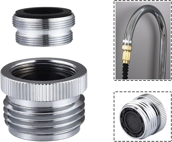 Faucet Adapter with Aerator, Sink Faucet to Garden Hose Adapter, Faucet Adapter to Garden Hose for Kitchen and Bathroom, 3/4" GHT Thread Chrome