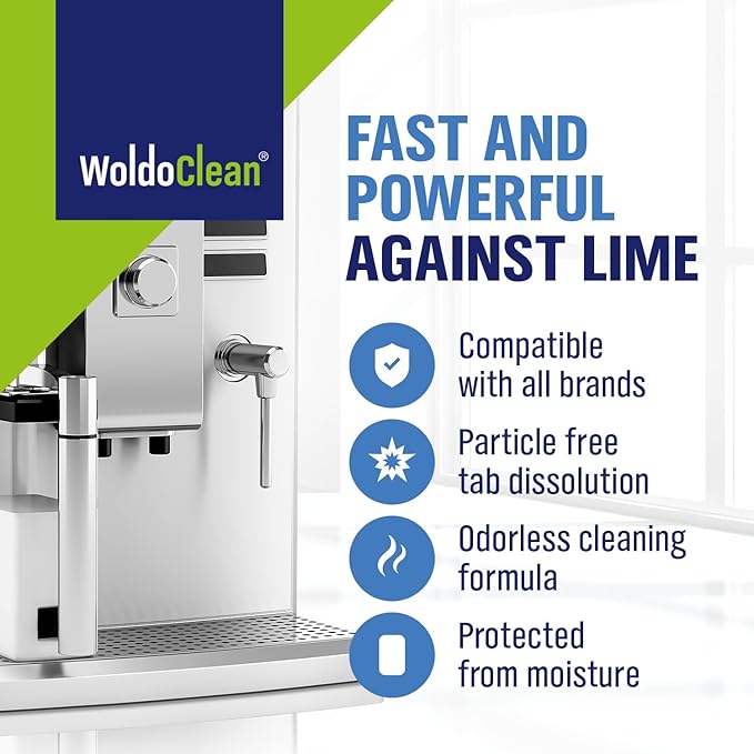 WoldoClean Coffee Machine Cleaner & Descaler Tablets (40 Count) - Universal Descaling Tabs Compatible with Nespresso, Keurig, Ninja, Breville & Drip Coffee Makers, Removes Limescale & Mineral Buildup