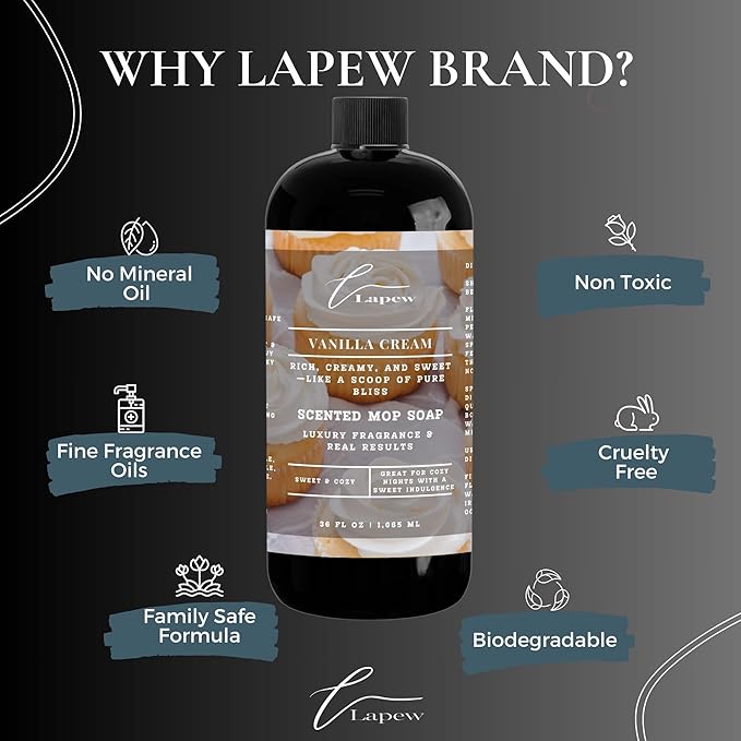 Luxury Floor Cleaner, Scented Mop Soap Concentrate | Hard Floor Cleaner for Tile, Vinyl, Laminate, LVP & Sealed Hardwood | Low-Foam, Streak-Free | 36 oz | Vanilla Cream
