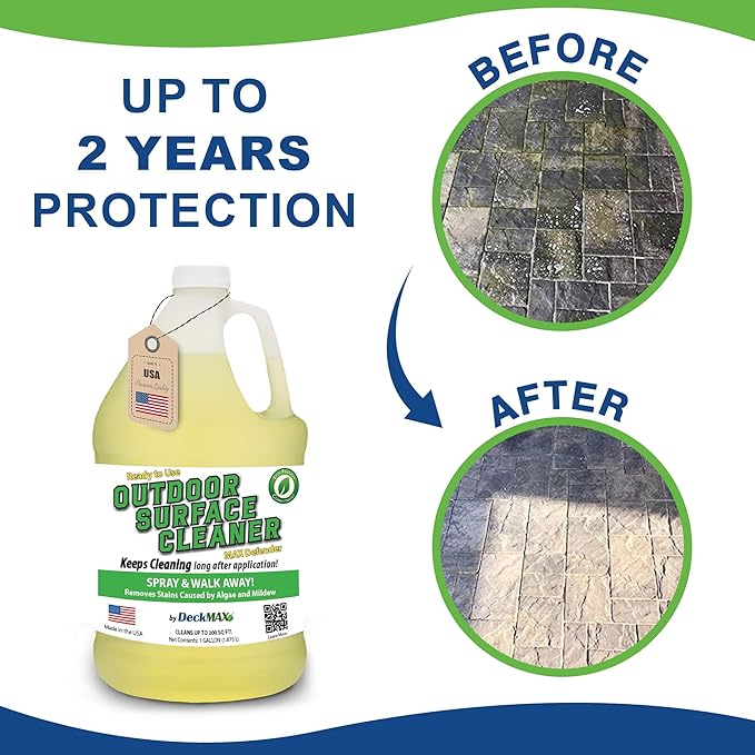 MAX Defender Ready-to-Use Outdoor Cleaner | Eliminates Stains from Mildew, Algae & Lichen | Multi-Surface Cleaner for Decks, Patios, Driveways, Siding, Concrete, Vinyl, Wood, Fences & Outdoor Surfaces