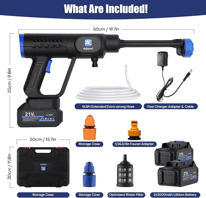 Cordless Pressure Washer,1450 PSI Brushless Portable Power Washer with LCD Display & Pressure Adjustable,2×21V Rechargeable Batteries 6-in-1 Nozzle for Car,Patio,RV,Fence & Yard Cleaning